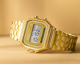 Elegante reloj digital para mujer, de acero inoxidable dorado y plateado, reloj de pulsera electrónico de moda, reloj informal de negocios unisex.
