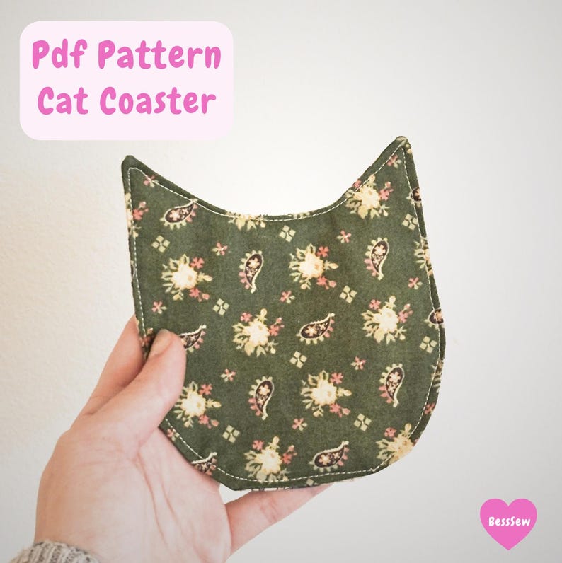 Cat Coaster Mug Rug PDF Sewing Pattern; Cat Mug Rug; Beginner Sewing ...
