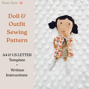 Patron de couture facile pour poupées débutantes - Patron de couture pour poupées et patron de vêtements de poupées - Jouet DIY à coudre - Téléchargement PDF - Lettre US et A4