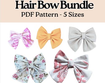 Hair Bow Sewing Pattern Bundle - Bow Hair Clip Sewing PDF Pattern - Sewing Pattern 5 Sizes - DIY Christmas bow - Girls hair clip pdf pattern