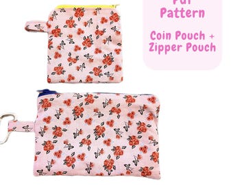 Zipper Coin Pouch Sewing Tutorial: Lined Key Ring Pouch (PDF Download) Coin Pouch Pattern + Pencil Pouch Pattern - Beginner Sewing Pattern