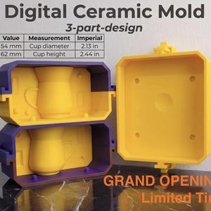 GRAND OPENING SALE - 50% Off - 3-Part Ceramic Master Mold – Chubby Mug Slip Casting Stl (Digital Download)