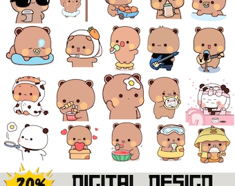 Kawaii Bear Clipart Bundle, Playful Cartoon PNG SVG Files (Digital Download)