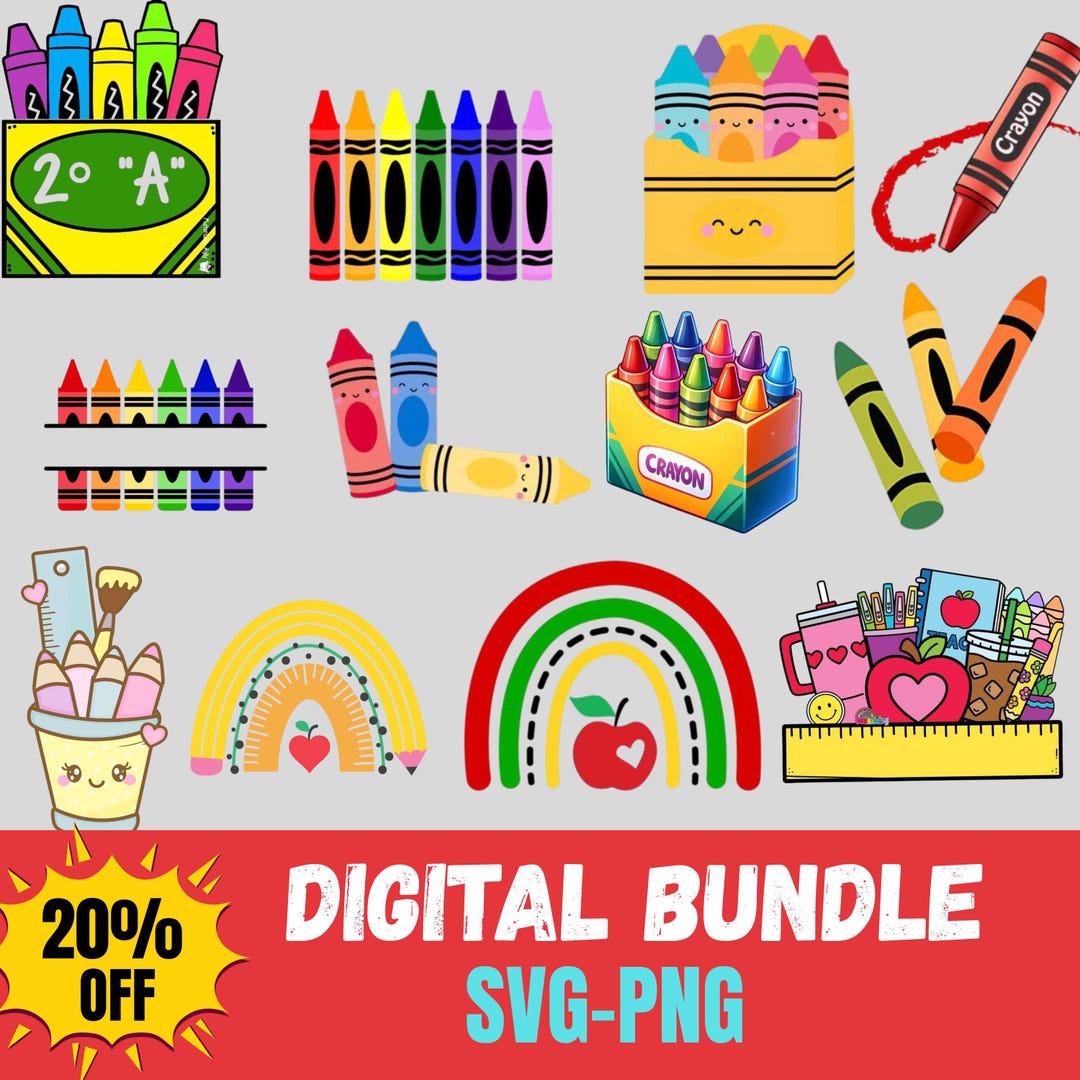 Crayon SVG PNG Bundle, School Clipart for Cricut, Teacher Gift Design ...