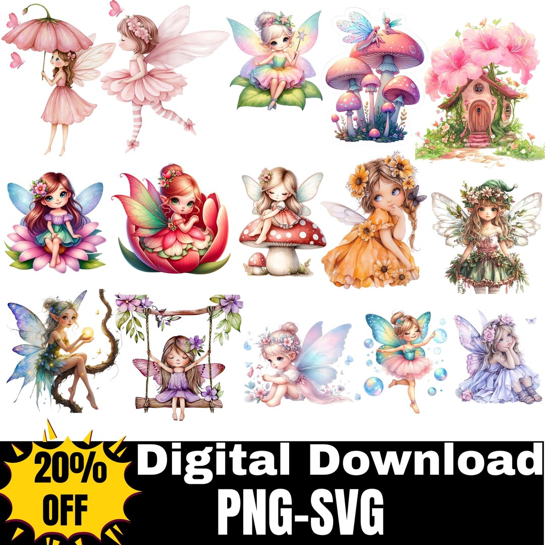 Whimsical Fairy Clipart Bundle PNG SVG, Enchanted Fairy Digital ...