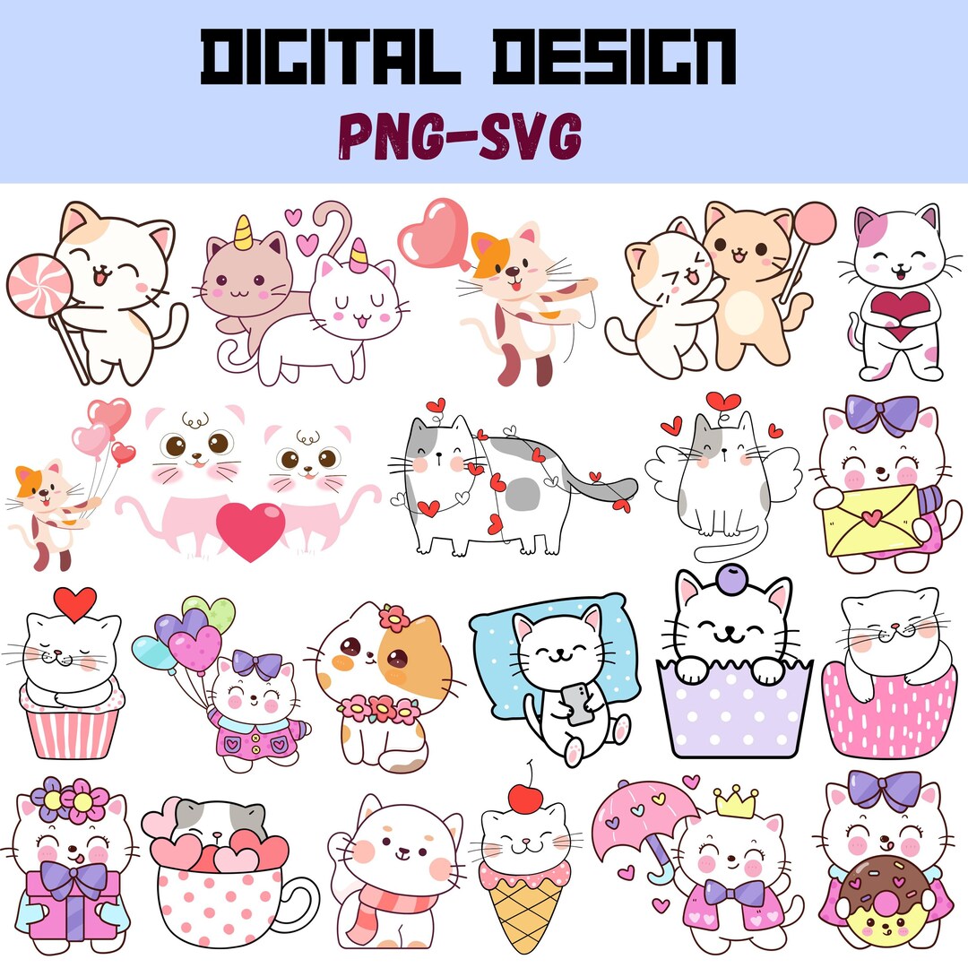 Kawaii Cat Clipart Set: PNG SVG Digital Download - Etsy