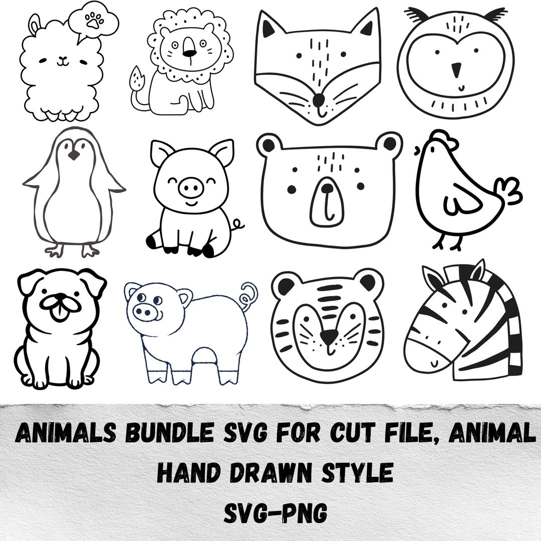 Hand Drawn Animals SVG Bundle, Kids Clipart (SVG, PNG - Etsy UK
