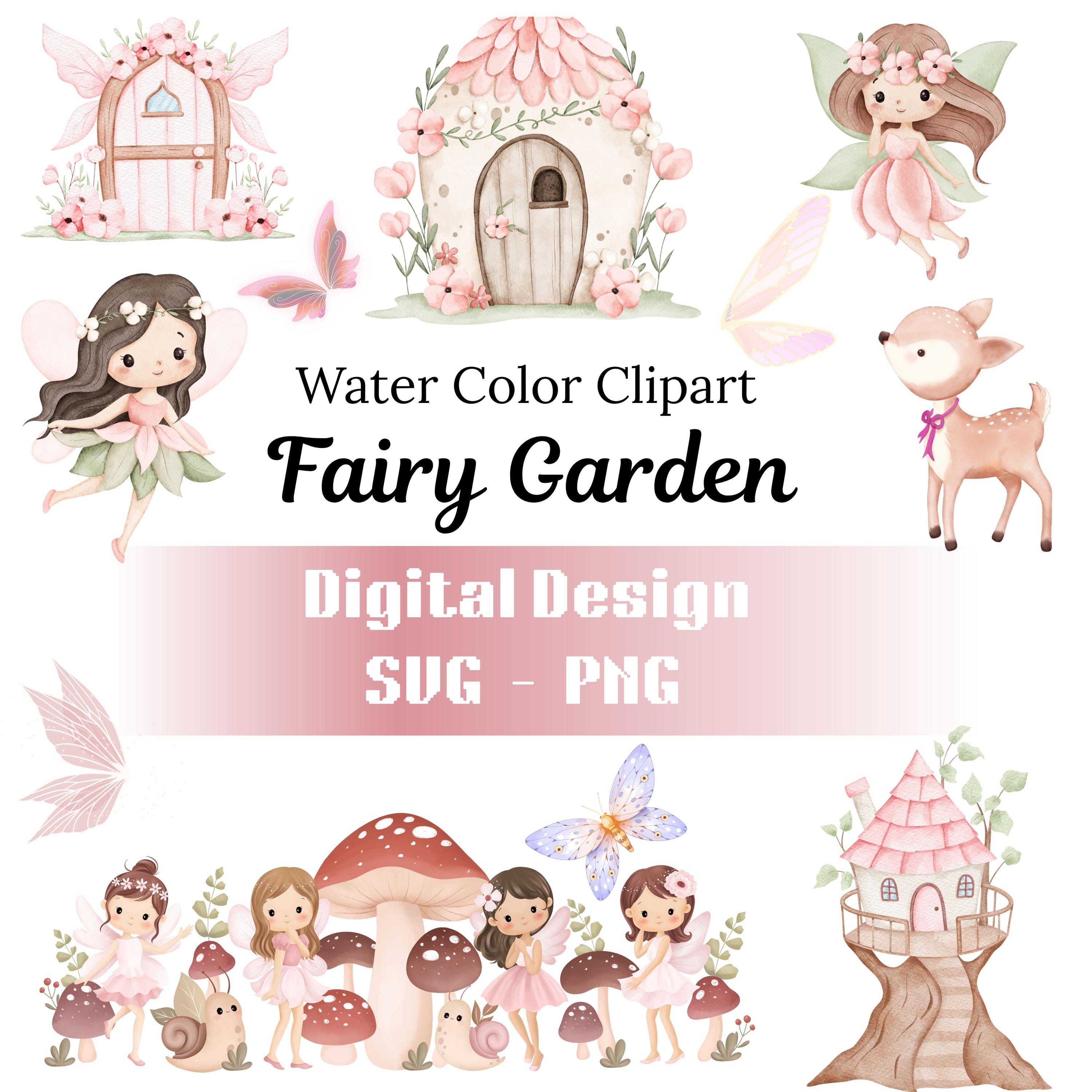 Watercolor Fairy Garden Clipart PNG SVG - Etsy