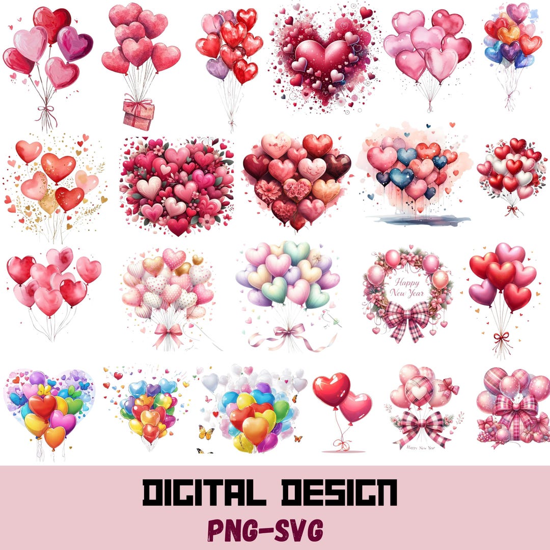 Heart Balloon Digital Clipart PNG SVG - Valentines Art - Etsy