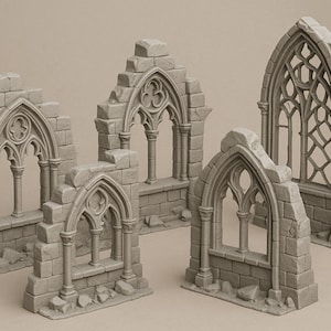 Ruiny katedry do druku 3D STL – mroczny, gotycki teren do gier bitewnych i RPG