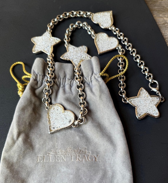 Crystal Heart and Stars Silver Necklace - Linda Allred for Ellen Tracy