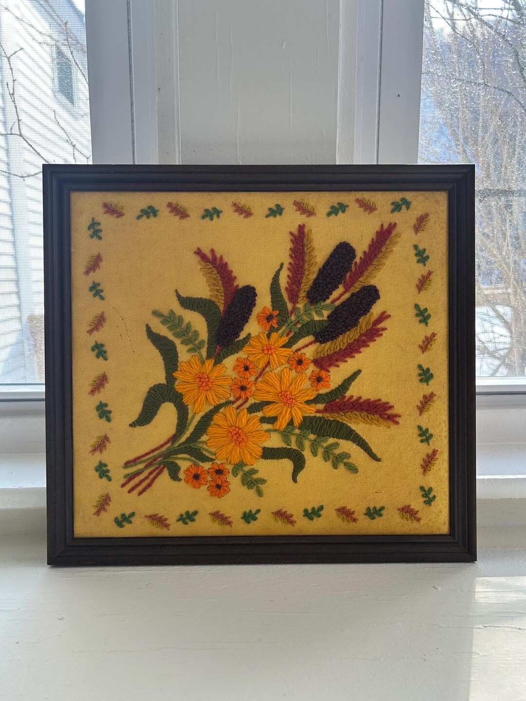 Vintage Framed Floral Crewel Embroidery Art Wall Hanging - Etsy
