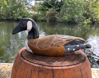 Vintage Hand-Carved Folk Art Wooden Duck or Canada Goose Decoy