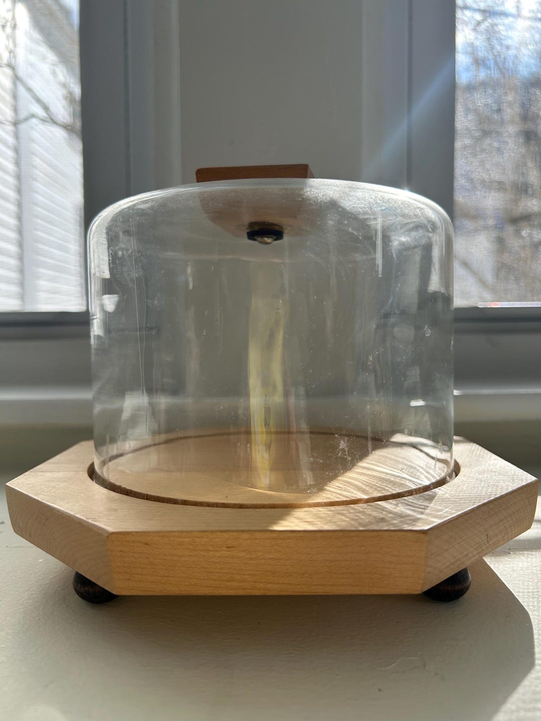 Vintage Glass Cloche or Cheese Dome With Octagonal Wood Base - Etsy