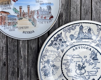 Vintage State, Geography and Locale Plates - Massachusetts, Indiana, Ohio, Nevada, Antigua