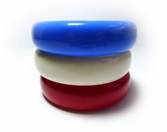 Bangle Bracelet Set Red White and Blue, Authentic 1970's Vintage Patriotic Jewelry