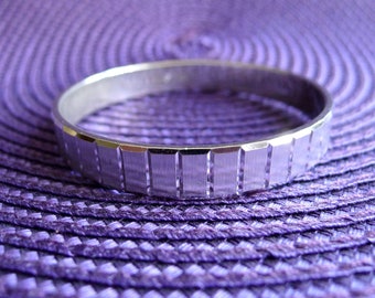 Monet Bangle Bracelet Silver Tone, Collectible Vintage 61 Years Old, Ridged Textured 2-1/2" Dia.