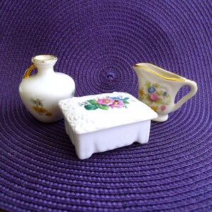 Mini Trinket Box and Pitchers, Flower Decoration, Vintage Cluttercore Knick Knack Vignette image 1