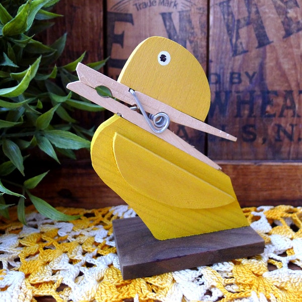 Wood Duck Memo Holder, Handmade Clothespin Folk Art Gift,  Office Desk Note Accessory