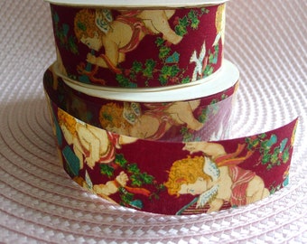 Vintage Cupid Dove Ribbon for Christmas Florals or Gifts, 1-1/2" x 12' Continuous 3' Separate