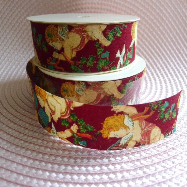 Vintage Cupid Dove Ribbon for Christmas Florals or Gifts, 1-1/2" x 12' Continuous 3' Separate