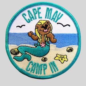Bizarre Cape May NJ Souvenir, Teddy Bear Mermaid Patch, Vintage Weird Oddity