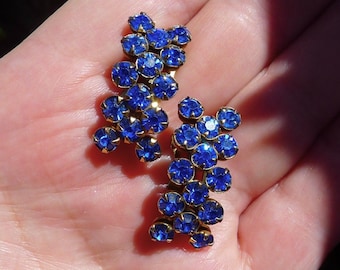 Vintage Blue Rhinestone Earrings, Brilliant Sparkle 1960's Jewelry