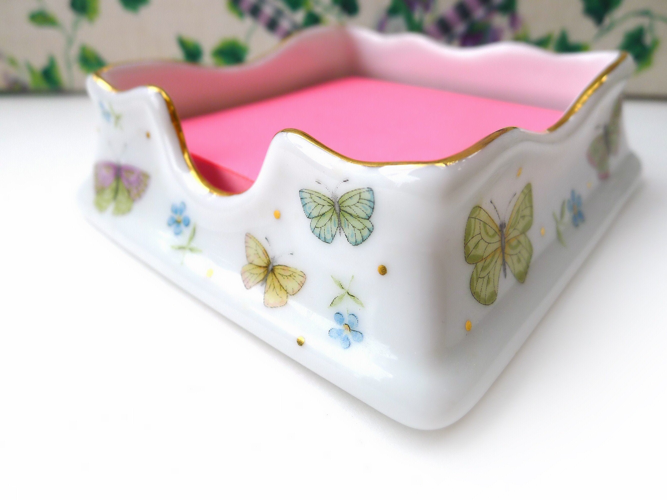 Vintage Butterfly Desk Accessory Note Paper Holder Trinket Etsy