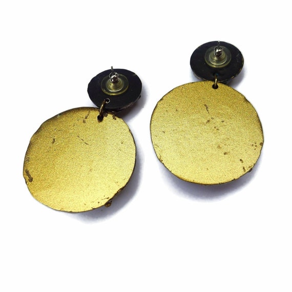 Vintage Turquoise Gold Earrings, Oversized Boho D… - image 5