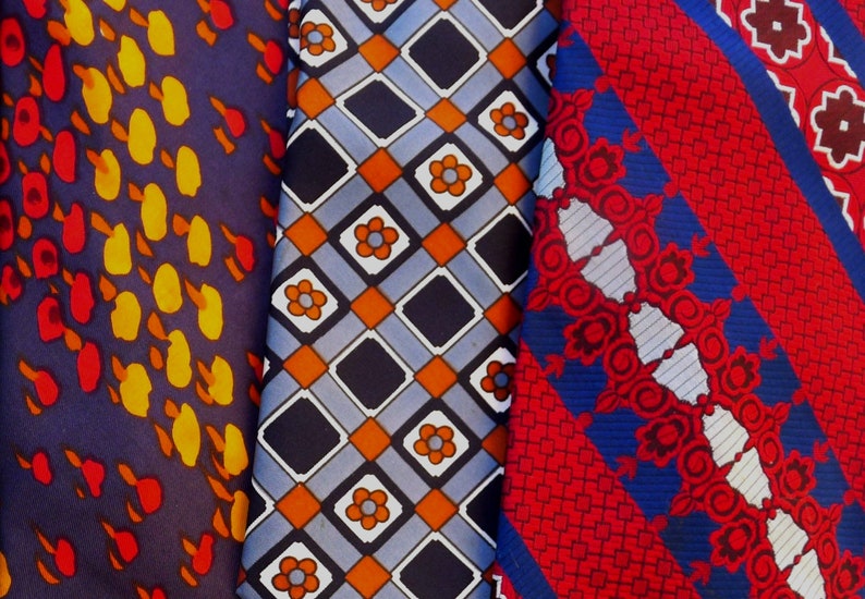 1970/'s 1980/'s Era Set3 Wide Neckties Vintage Men/'s Ties