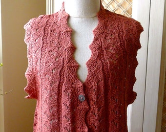 Silk Cotton Knit Vest, Clay Color Button Down, Vintage by Anna Gray NWT, See Notes Regarding Size
