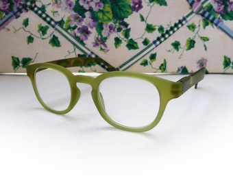 Olive Green 2.25 Readers Eyeglasses, Spring Hinges Glasses for Reading and Handwork Crafting