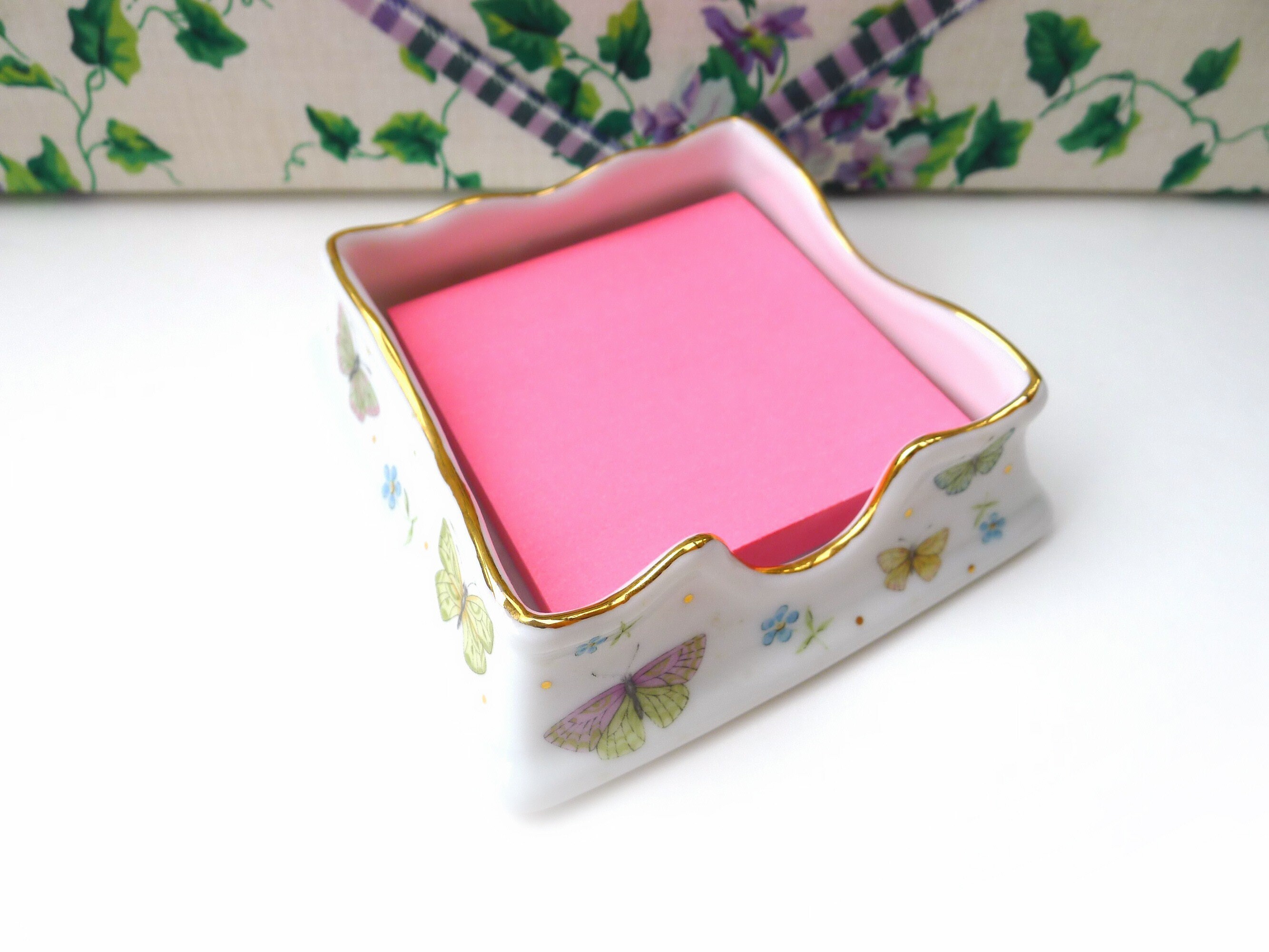 Vintage Butterfly Desk Accessory Note Paper Holder Trinket Etsy