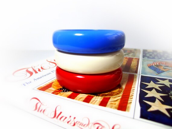 Bangle Bracelet Set Red White and Blue, Authentic… - image 8