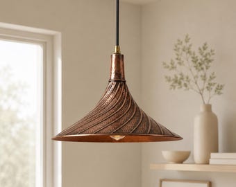 Lampada a sospensione in rame martellato realizzata a mano – Paralume per lampada da soffitto in stile boho marocchino