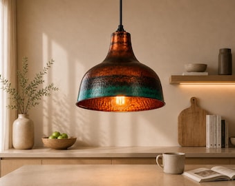 Handmade Hammered Solid Copper Pendant Light – Rustic Farmhouse Ceiling Lamp, Industrial Kitchen Island Hanging Light, Artisan Copper