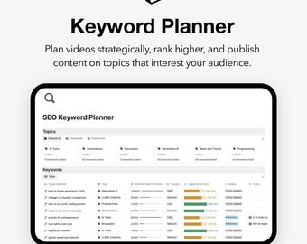 YouTube Keyword Planner Notion Template | Video Content Creator SEO Tool (Digital Download)
