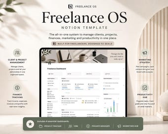 Plantilla de Notion para panel de control de freelancers / CRM de clientes, gestión de proyectos, seguimiento de ingresos financieros / Sistema operativo para freelancers