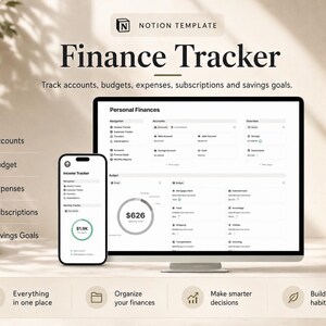 Notion Finanz-Tracker | Budgetplaner, Einnahmen- und Ausgabenübersicht & Abonnements, Vorlage für Geldmanagement