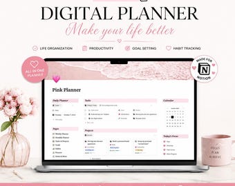 Plantilla de agenda Pink Notion: Organizador de vida todo en uno (Descarga digital)