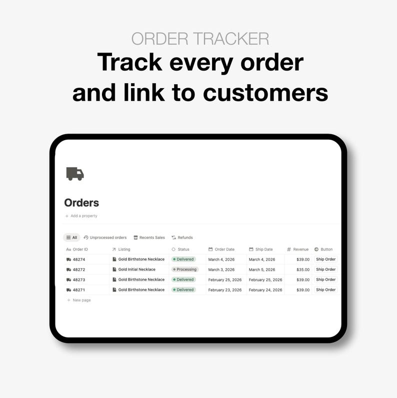 Etsy Order Tracker Notion Template | Order Management System for ...