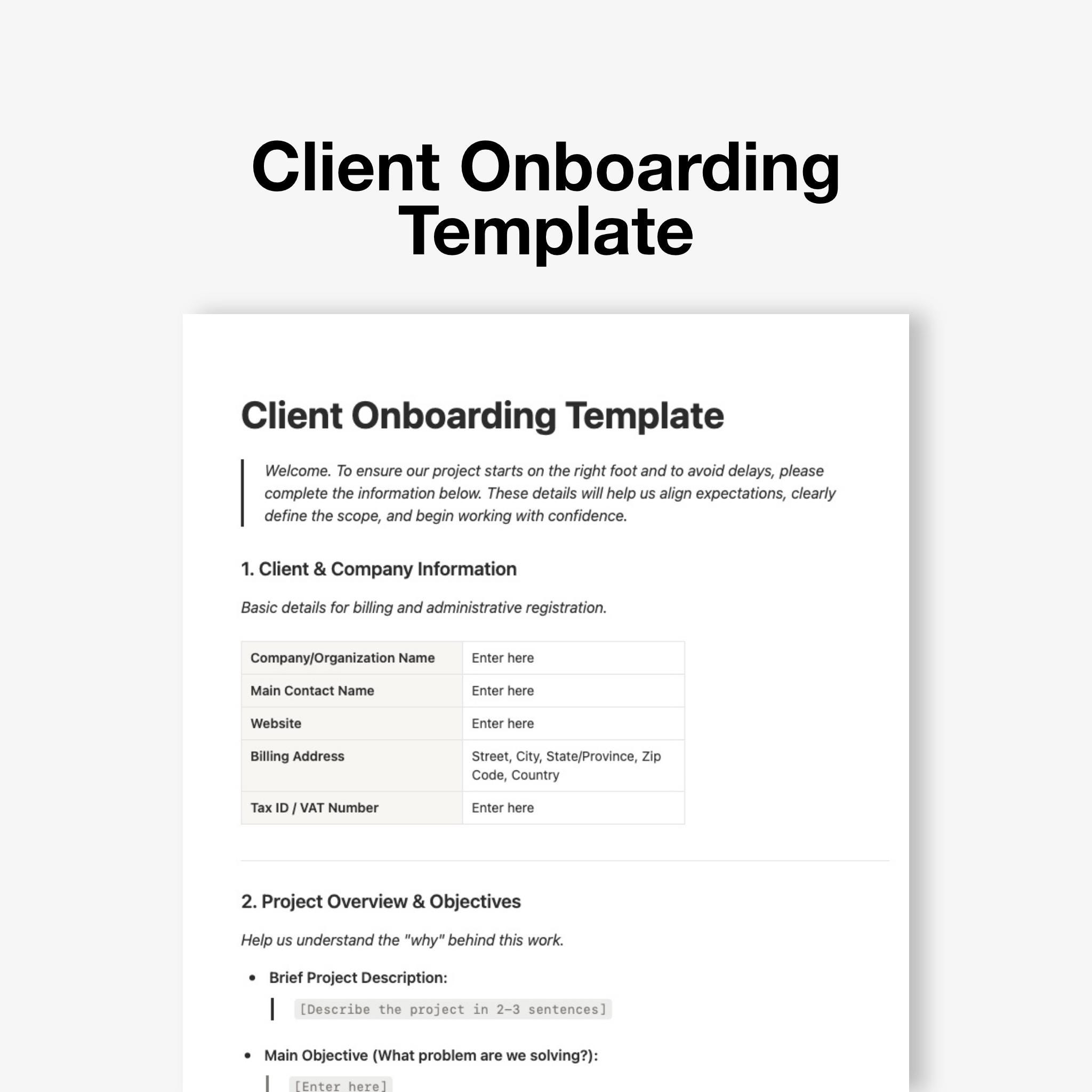 Client Onboarding Template Checklist | New Client Intake Form ...