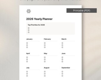 Planificador anual 2026 para personas enfocadas / Planificador anual minimalista (plantilla imprimible y digital de Notion)