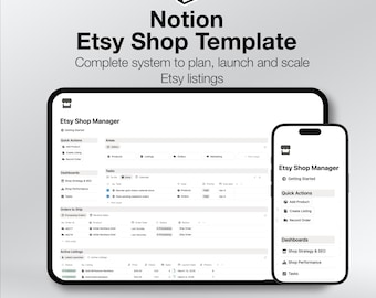 Plantilla de tienda Etsy Seller Notion / Seguimiento de pedidos, gestión de inventario, listados y mapa de palabras clave SEO