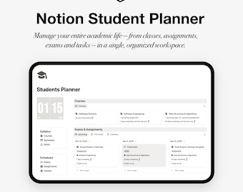 Notion Student Planner Template: Coursework & Assignments Tracker, Class Schedule, Notes Organizer, Academic Life Calendar