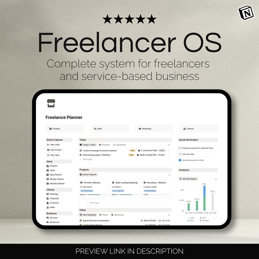 Freelancer OS Notion Template | Client CRM, Project Management, Finance ...