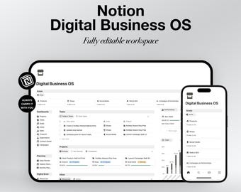 Plantilla de Notion para negocios / Planificador de productos digitales / Panel de control para creadores, emprendedores y personas con proyectos paralelos.