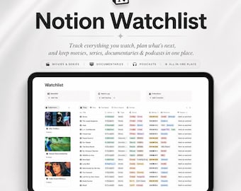 Plantilla de lista de seguimiento de Notion: Rastreador de series de televisión, podcasts y películas, registro de seguimiento