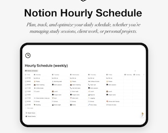 Plantilla de horario por horas de Notion / Planificador diario digital de trabajo y estudio
