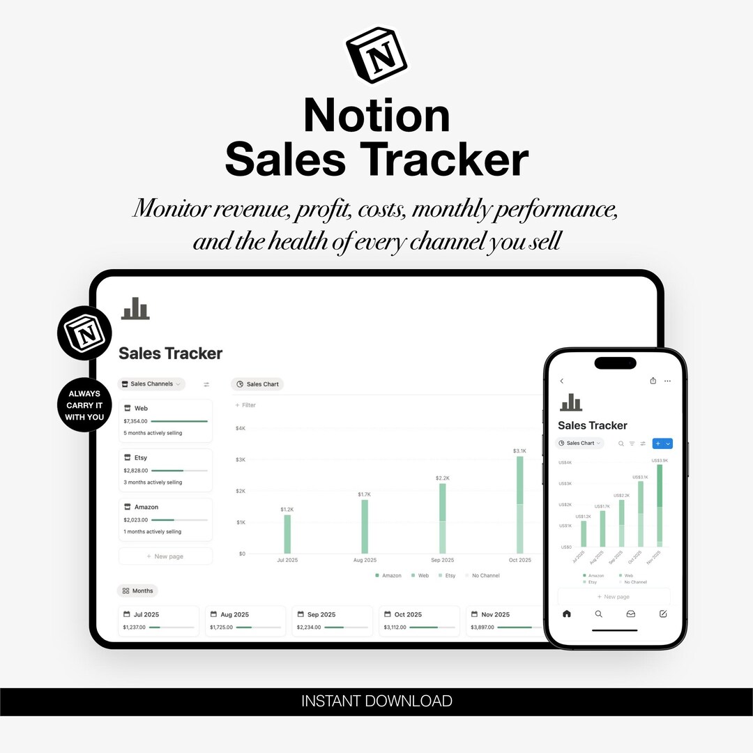 Notion Sales Tracker Template | Revenue Dashboard (digital Download ...